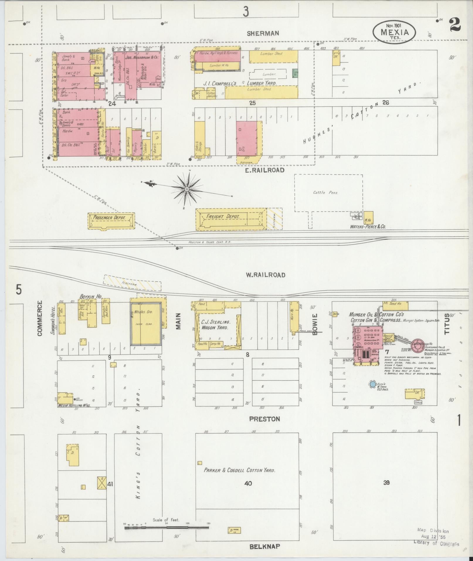 Sanborn Fire Insurance Map from Mexia, Limestone County, Texas (1901), Sheet #0002 - Historic Sanborn Fire Insurance Map Print, vintage old map wall art, antique decor, genealogy gift, Texas Texas map