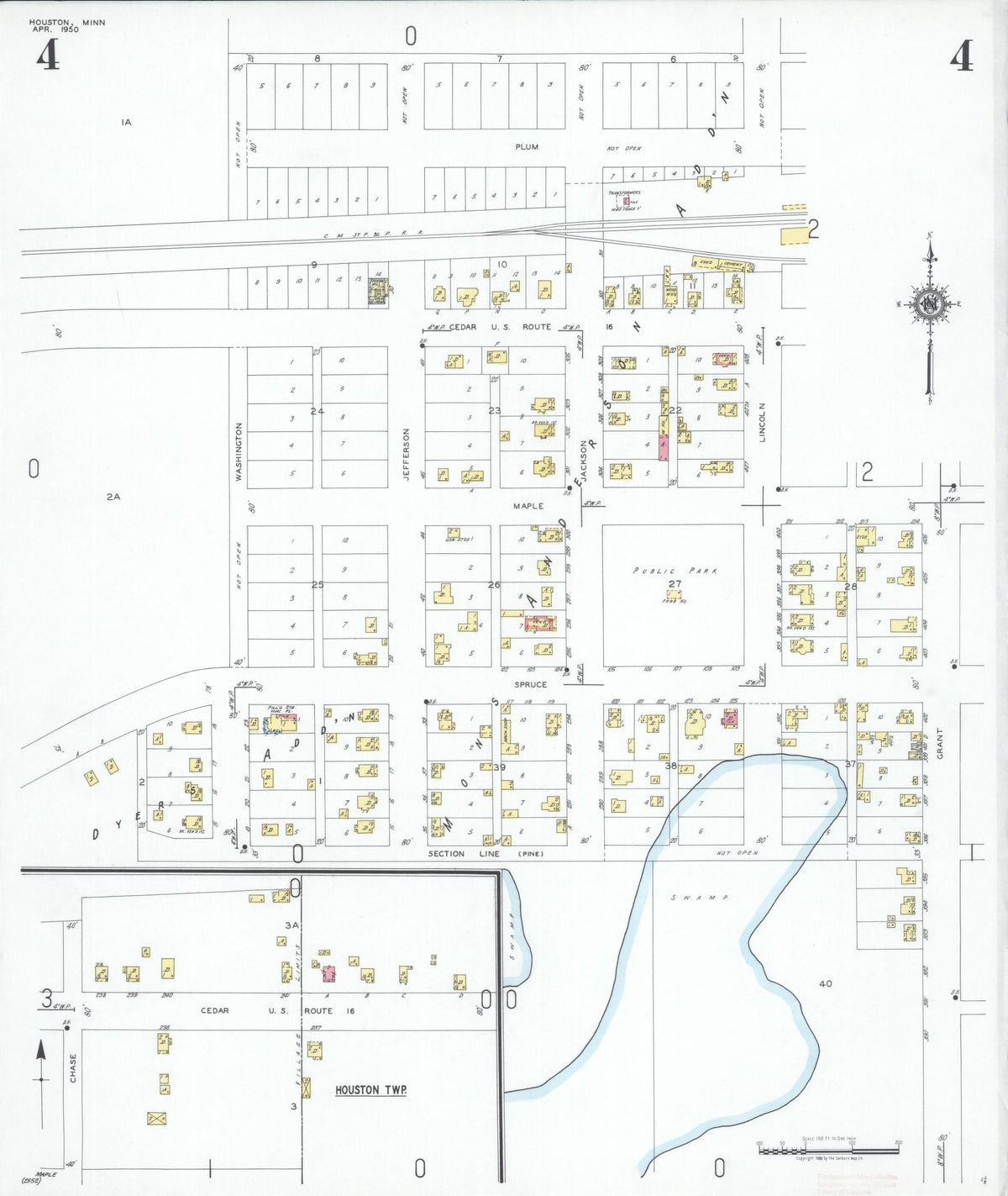 Sanborn Fire Insurance Map from Houston, Houston County, Minnesota (1950), Sheet #0004 - Complete Map Set gallery image, historic Sanborn map, vintage wall art, Minnesota Minnesota