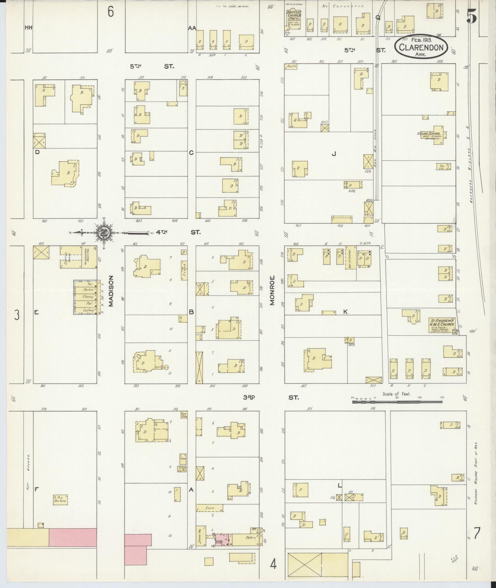 Sanborn Fire Insurance Map from Clarendon, Monroe County, Arkansas (1913), Sheet #0005 - Complete Map Set gallery image, historic Sanborn map, vintage wall art, Arkansas Arkansas