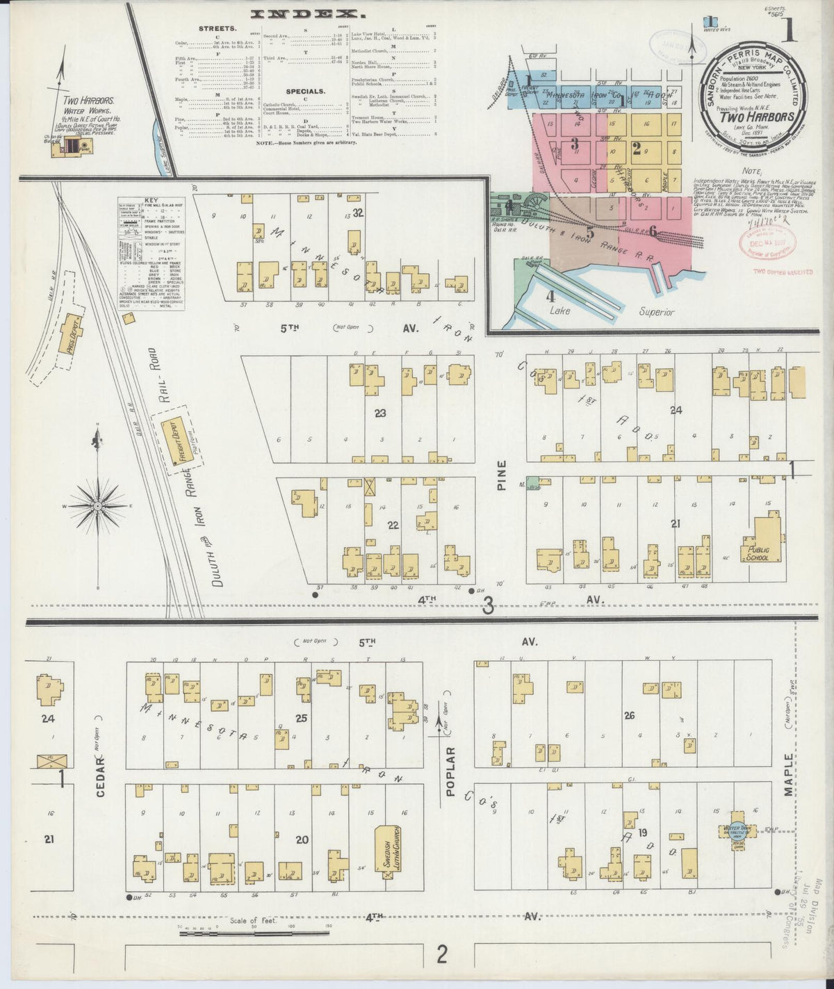 Sanborn Fire Insurance Map from Two Harbors, Lake County, Minnesota (1897), Sheet #0001 - Historic Sanborn Fire Insurance Map Print, vintage old map wall art, antique decor, genealogy gift, Minnesota Minnesota map