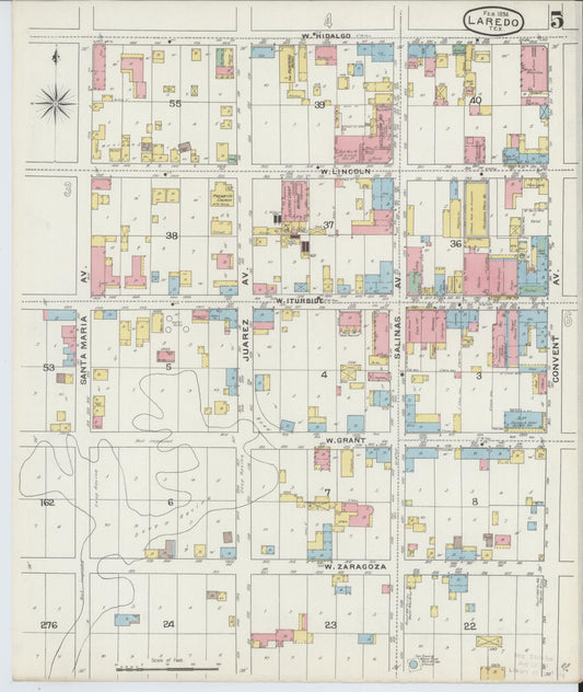 Sanborn Fire Insurance Map from Laredo, Webb County, Texas (1894), Sheet #0005 - Historic Sanborn Fire Insurance Map Print, vintage old map wall art, antique decor, genealogy gift, Texas Texas map