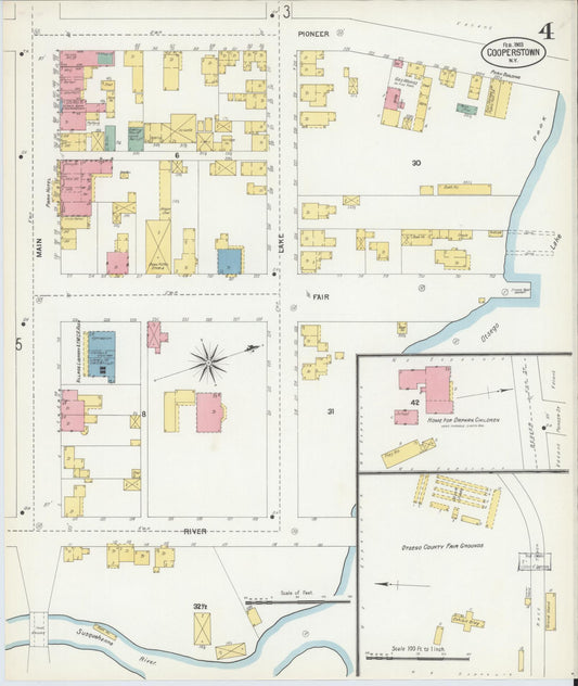 Sanborn Fire Insurance Map from Cooperstown, Otsego County, New York (1903), Sheet #0004 - Historic Sanborn Fire Insurance Map Print, vintage old map wall art, antique decor, genealogy gift, New York New York map