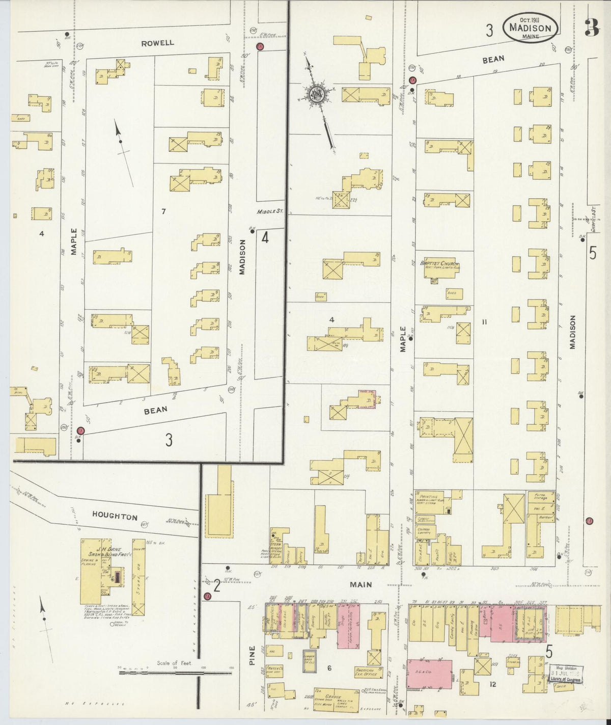 Sanborn Fire Insurance Map from Madison, Somerset County, Maine (1911), Sheet #0003 - Historic Sanborn Fire Insurance Map Print, vintage old map wall art, antique decor, genealogy gift, Maine Maine map