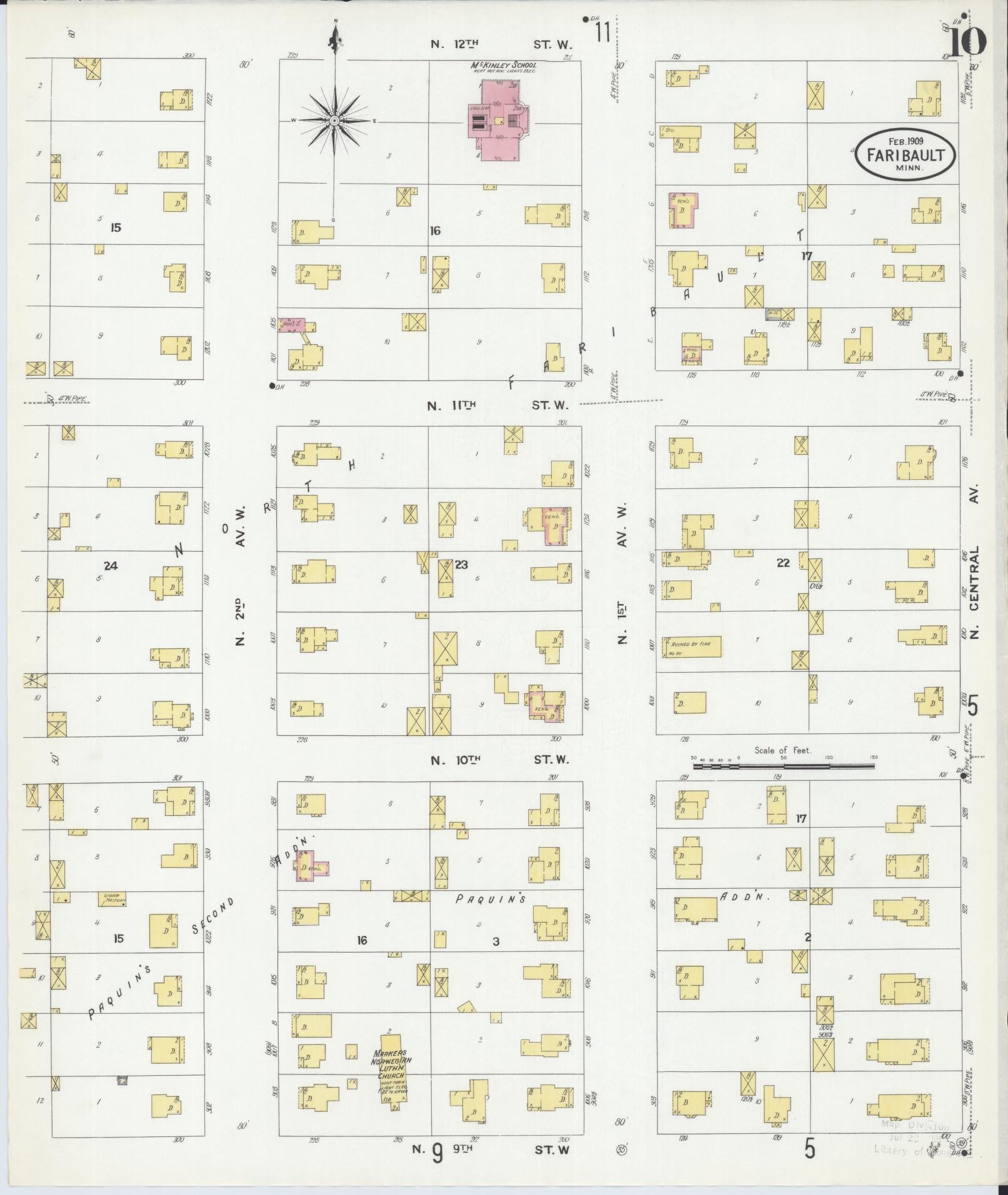 Sanborn Fire Insurance Map from Faribault, Rice County, Minnesota (1909), Sheet #0010 - Complete Map Set gallery image, historic Sanborn map, vintage wall art, Minnesota Minnesota