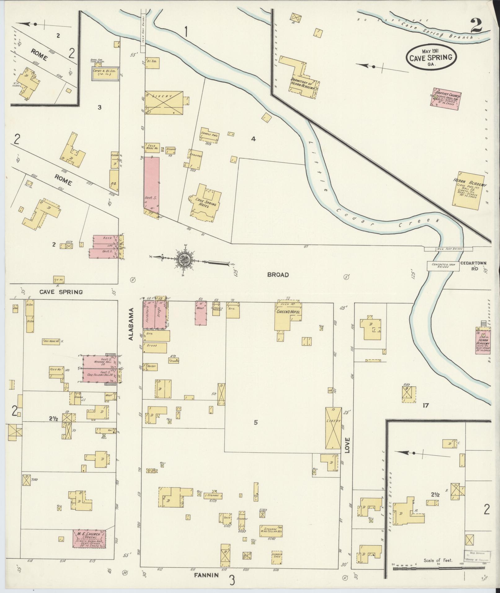 Sanborn Fire Insurance Map from Cave Springs, Floyd County, Georgia (1911), Sheet #0002 - Complete Map Set gallery image, historic Sanborn map, vintage wall art, Georgia Georgia