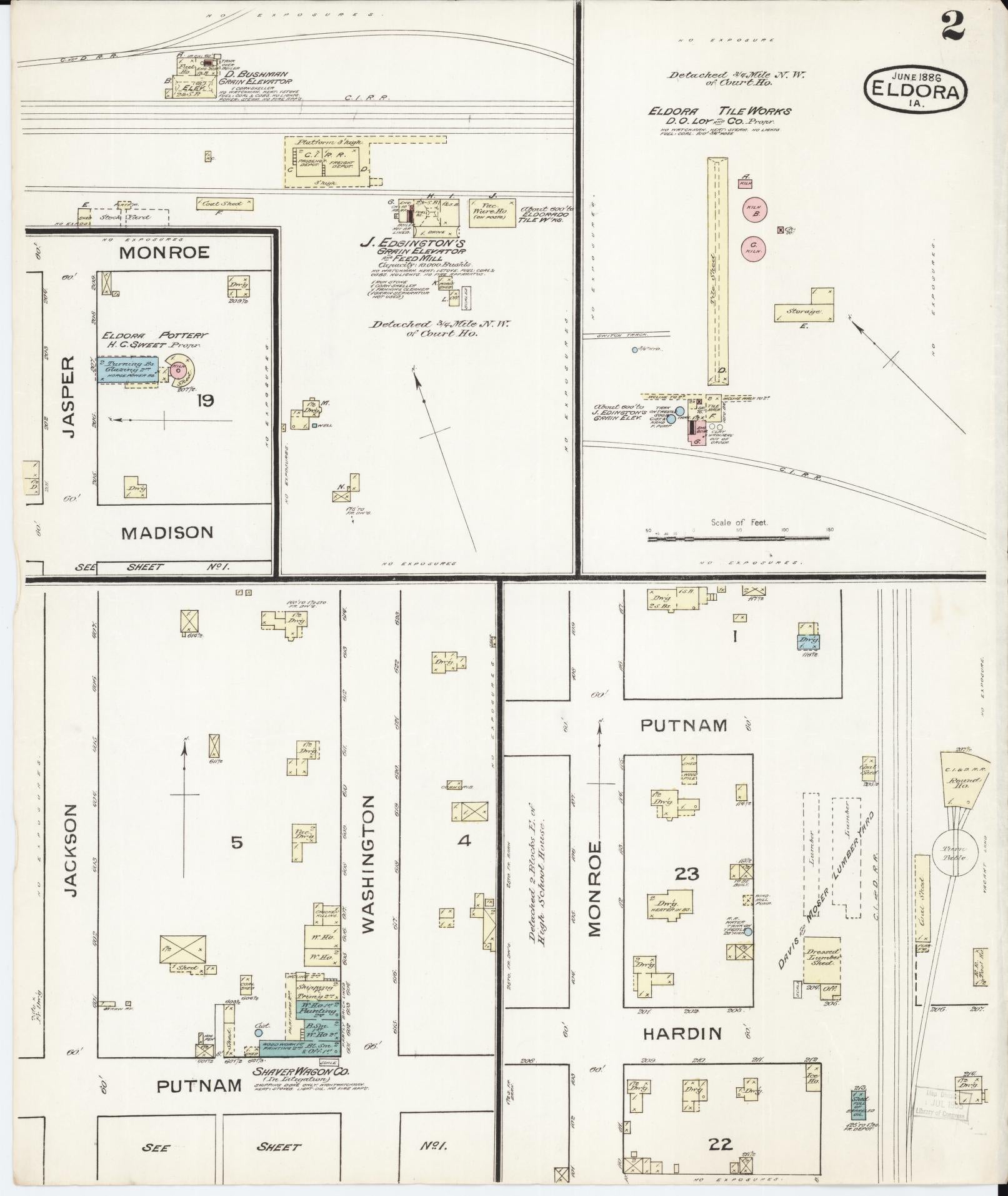 Sanborn Fire Insurance Map from Eldora, Hardin County, Iowa (1886), Sheet #0002 - Historic Sanborn Fire Insurance Map Print, vintage old map wall art