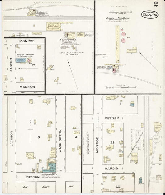 Sanborn Fire Insurance Map from Eldora, Hardin County, Iowa (1886), Sheet #0002 - Historic Sanborn Fire Insurance Map Print, vintage old map wall art