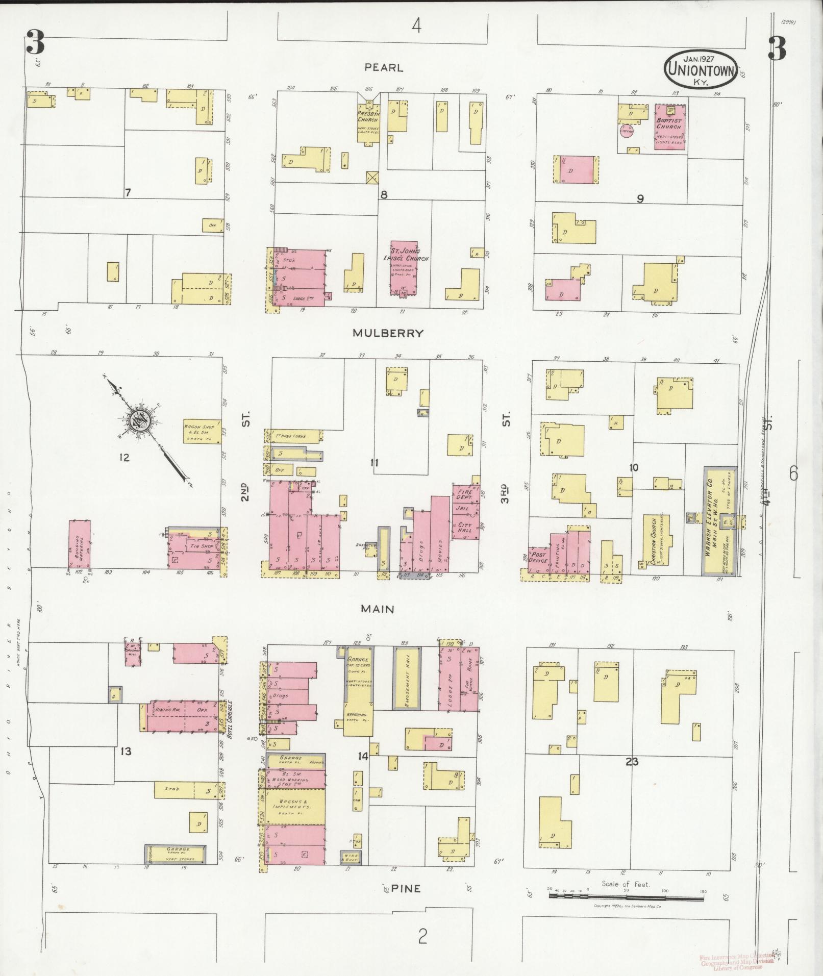 Sanborn Fire Insurance Map from Uniontown, Union County, Kentucky (1927), Sheet #0003 - Historic Sanborn Fire Insurance Map Print, vintage old map wall art, antique decor, genealogy gift, Kentucky Kentucky map
