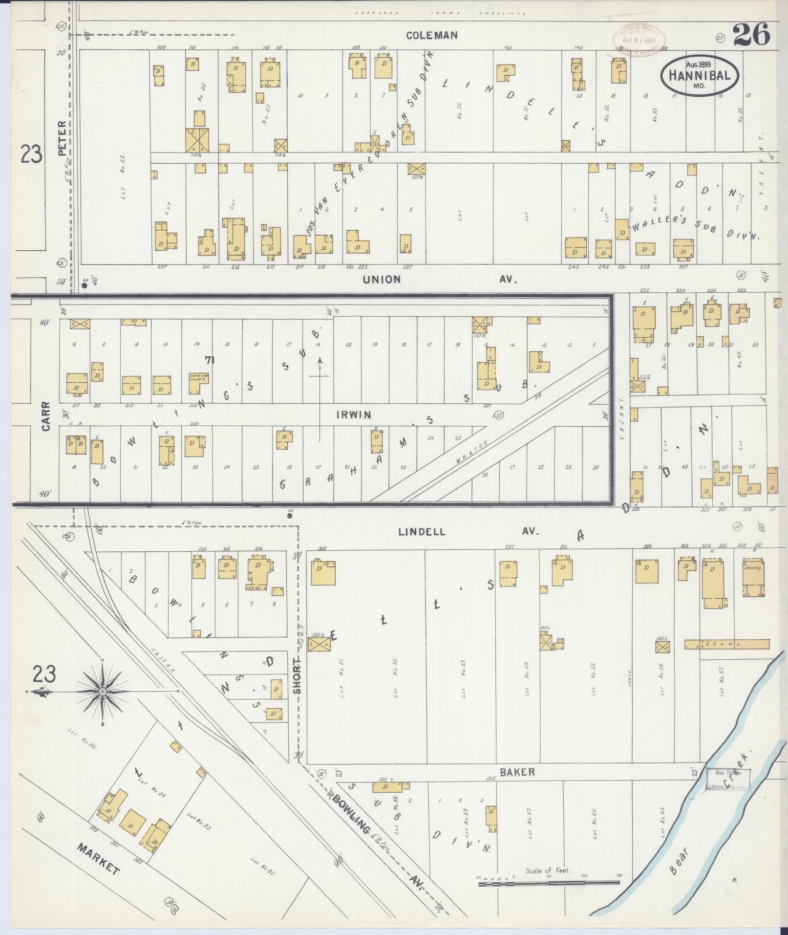 Sanborn Fire Insurance Map from Hannibal, Marion County, Missouri (1899), Sheet #0026 - Complete Map Set gallery image, historic Sanborn map, vintage wall art, Missouri Missouri