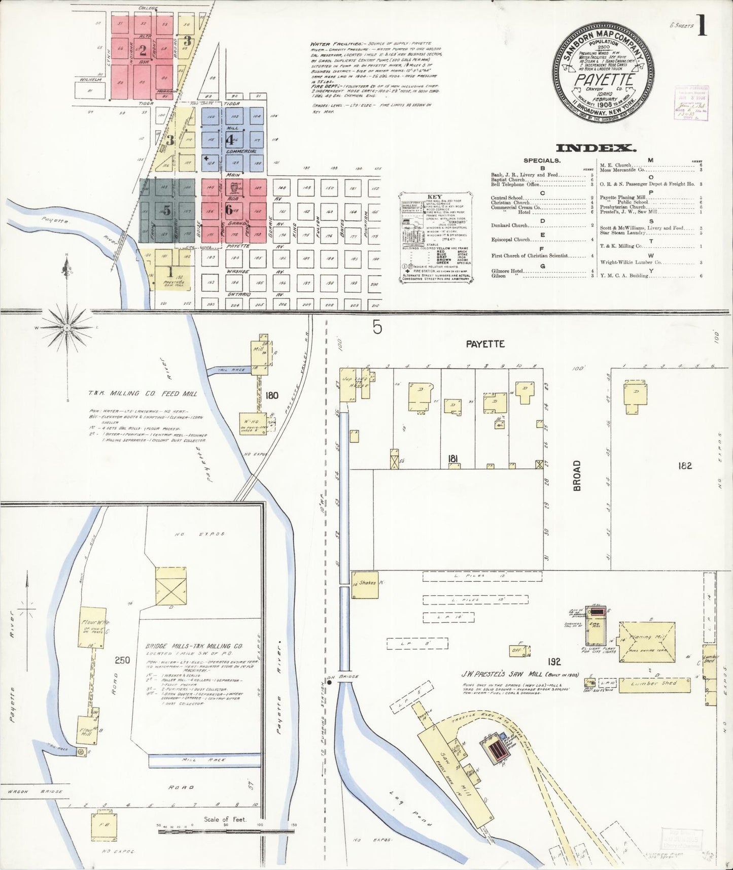 Sanborn Fire Insurance Map from Payette, Payette County, Idaho (1908), Sheet #0001 - Complete Map Set gallery image, historic Sanborn map, vintage wall art, Idaho Idaho