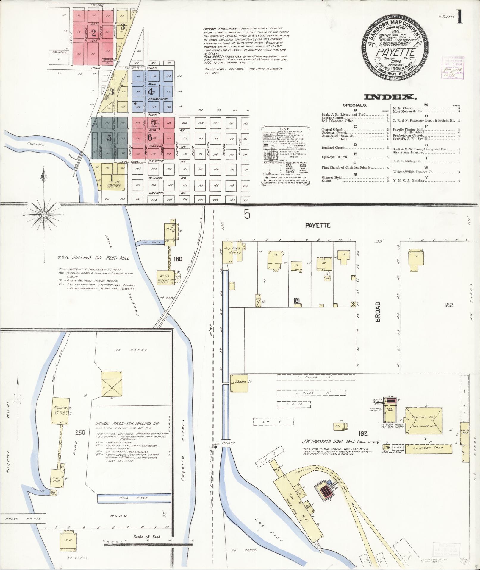 Sanborn Fire Insurance Map from Payette, Payette County, Idaho (1908), Sheet #0001 - Complete Map Set gallery image, historic Sanborn map, vintage wall art, Idaho Idaho