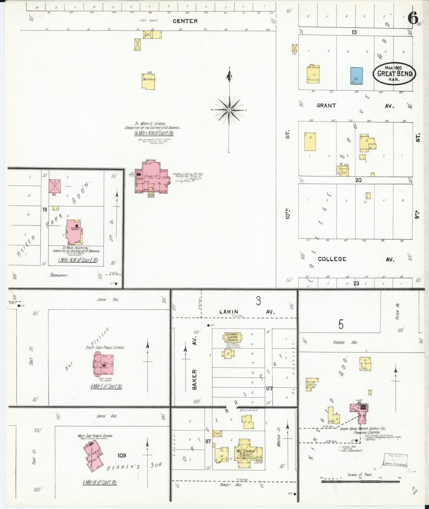 Sanborn Fire Insurance Map from Great Bend, Barton County, Kansas (1905), Sheet #0006 - Complete Map Set gallery image, historic Sanborn map, vintage wall art, Kansas Kansas