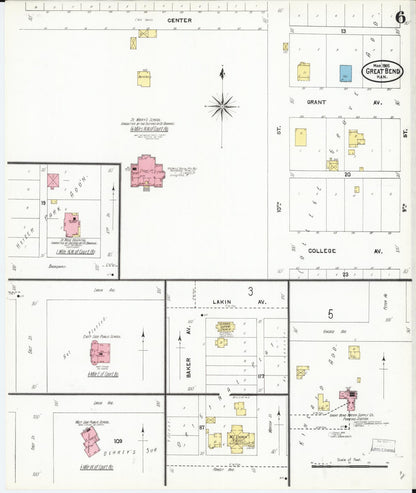 Sanborn Fire Insurance Map from Great Bend, Barton County, Kansas (1905), Sheet #0006 - Complete Map Set gallery image, historic Sanborn map, vintage wall art, Kansas Kansas
