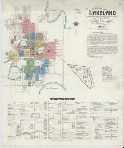 Sanborn Fire Insurance Map from Lakeland, Polk County, Florida (1917), Sheet #0001 - Historic Sanborn Fire Insurance Map Print, vintage old map wall art, antique decor, genealogy gift, Florida Florida map