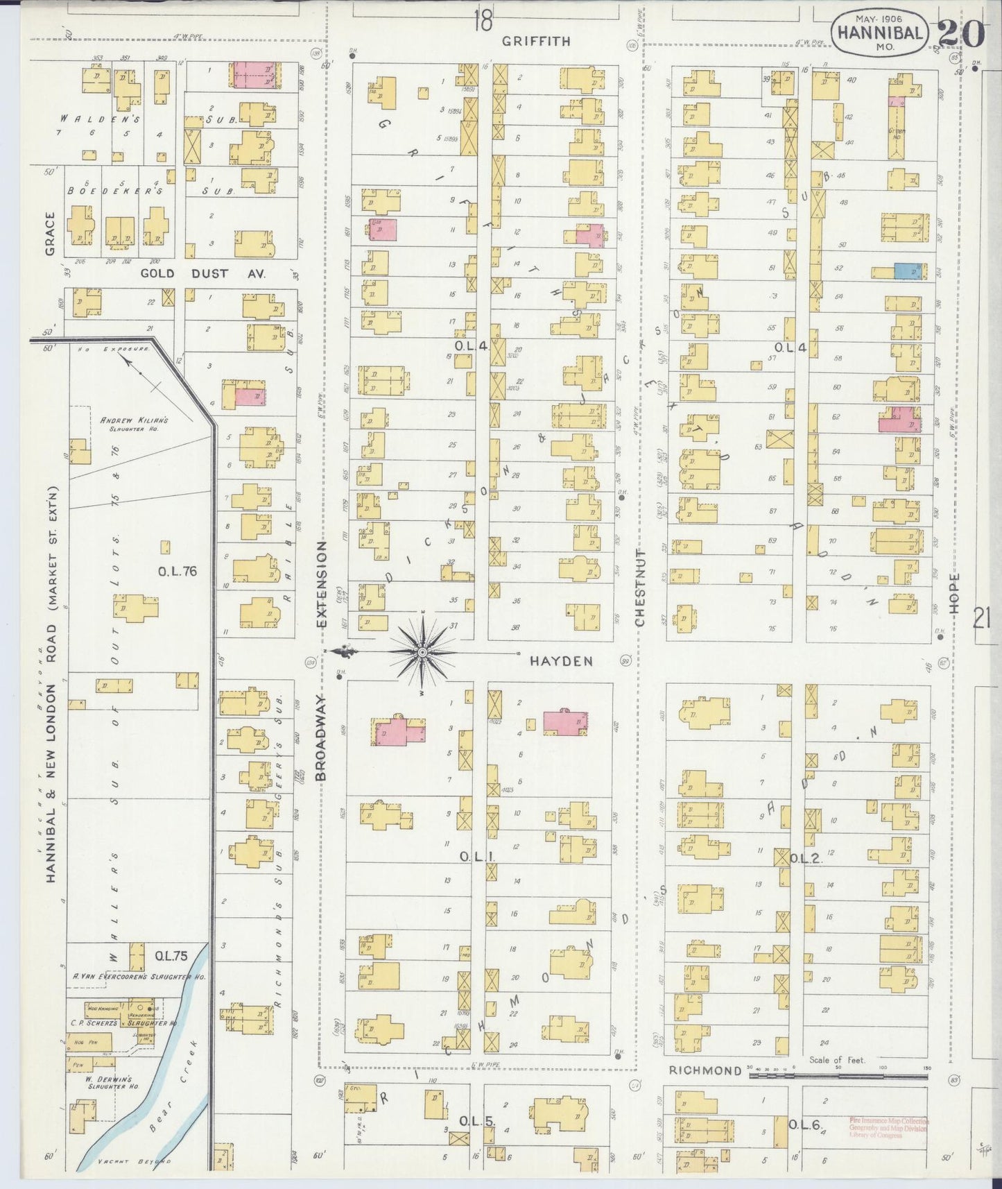 Sanborn Fire Insurance Map from Hannibal, Marion County, Missouri (1906), Sheet #0020 - Complete Map Set gallery image, historic Sanborn map, vintage wall art, Missouri Missouri
