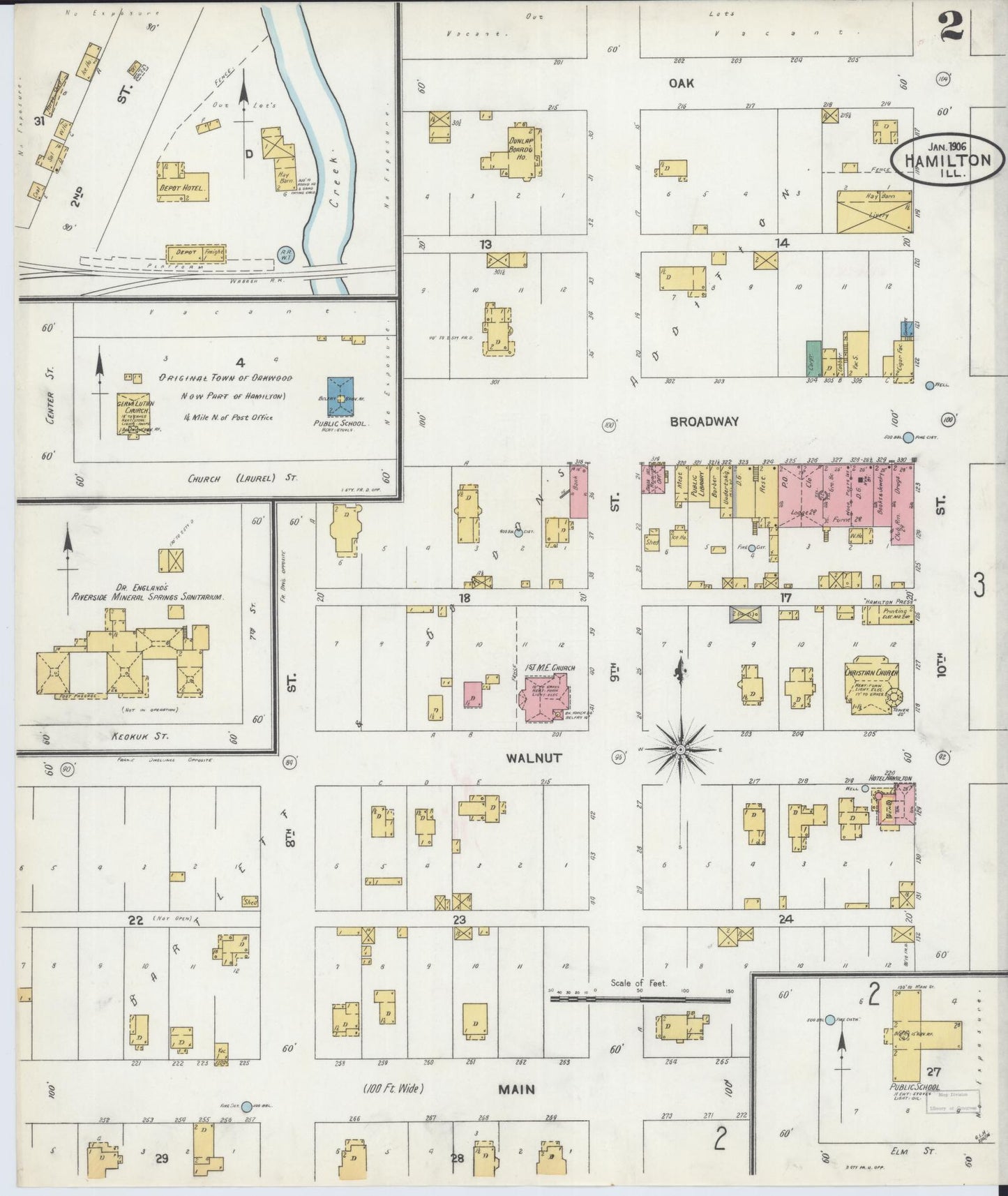 Sanborn Fire Insurance Map from Hamilton, Hancock County, Illinois (1906), Sheet #0002 - Complete Map Set gallery image, historic Sanborn map, vintage wall art, Illinois Illinois