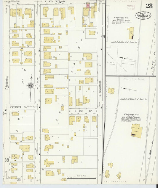 Sanborn Fire Insurance Map from Pine Bluff, Jefferson County, Arkansas (1913), Sheet #0028 - Historic Sanborn Fire Insurance Map Print, vintage old map wall art, antique decor, genealogy gift, Arkansas Arkansas map