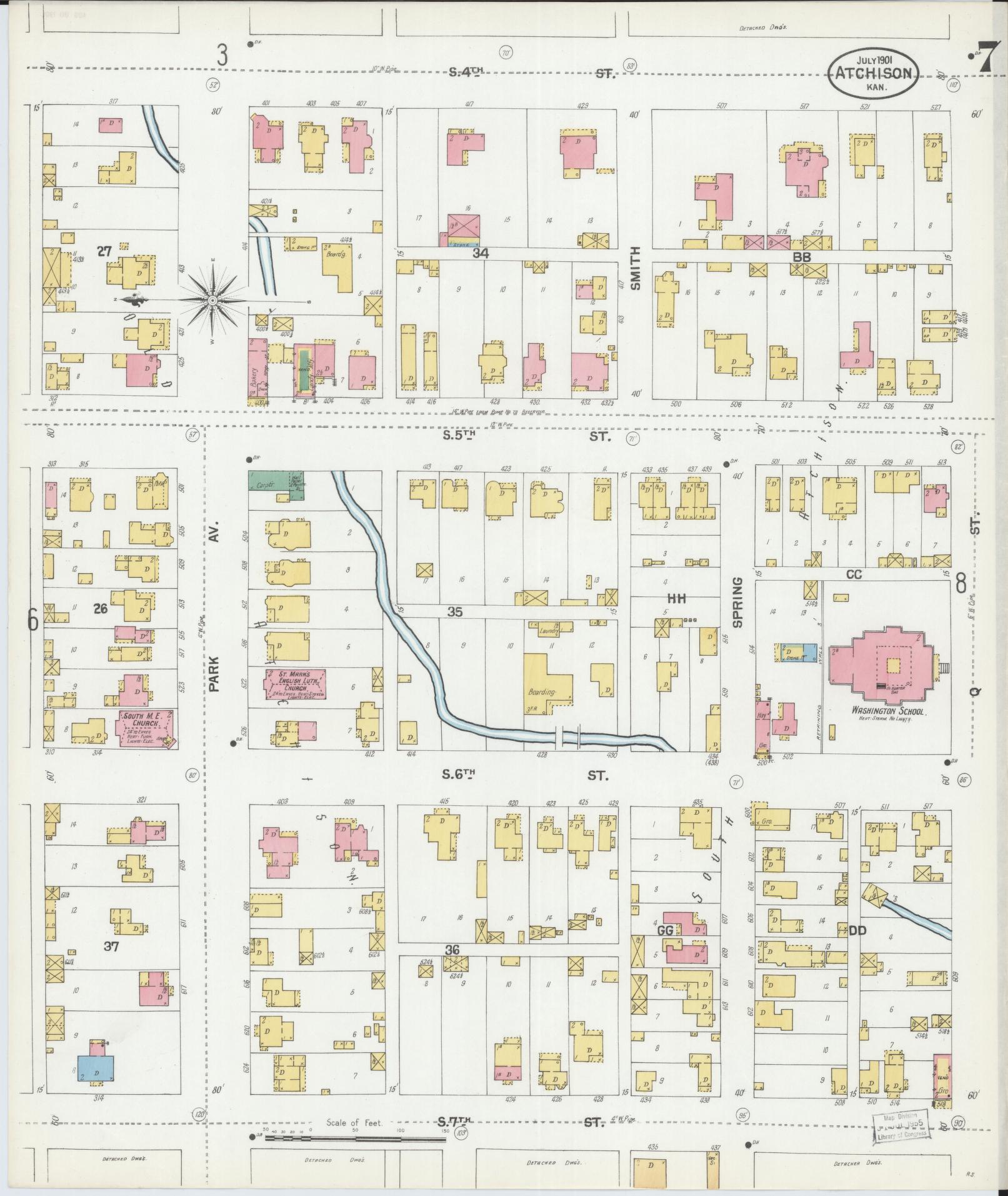Sanborn Fire Insurance Map from Atchison, Atchison County, Kansas (1901), Sheet #0007 - Complete Map Set gallery image, historic Sanborn map, vintage wall art, Kansas Kansas