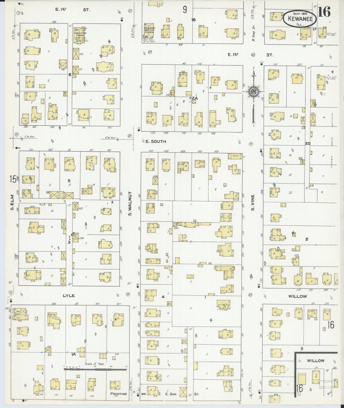Sanborn Fire Insurance Map from Kewanee, Henry County, Illinois (1910), Sheet #0016 - Historic Sanborn Fire Insurance Map Print, vintage old map wall art, antique decor, genealogy gift, Illinois Illinois map