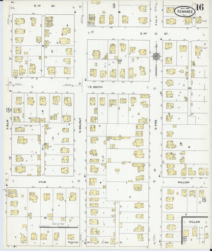 Sanborn Fire Insurance Map from Kewanee, Henry County, Illinois (1910), Sheet #0016 - Historic Sanborn Fire Insurance Map Print, vintage old map wall art, antique decor, genealogy gift, Illinois Illinois map