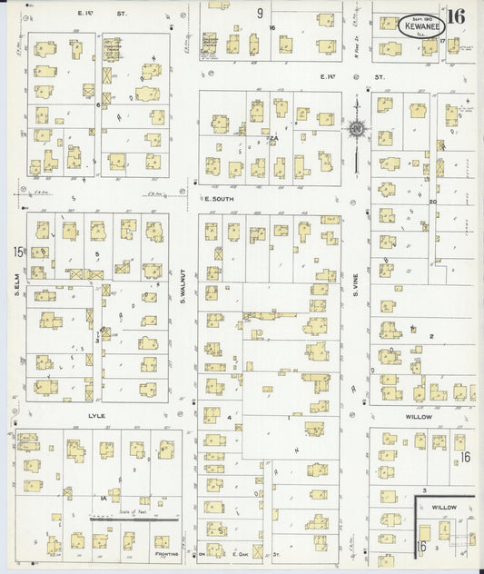 Sanborn Fire Insurance Map from Kewanee, Henry County, Illinois (1910), Sheet #0016 - Historic Sanborn Fire Insurance Map Print, vintage old map wall art, antique decor, genealogy gift, Illinois Illinois map