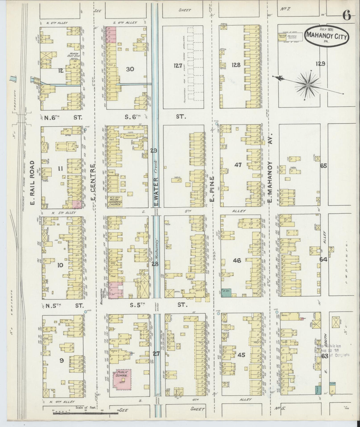 Sanborn Fire Insurance Map from Mahanoy City, Schuylkill County, Pennsylvania (1891), Sheet #0006 - Historic Sanborn Fire Insurance Map Print, vintage old map wall art, antique decor, genealogy gift, Pennsylvania Pennsylvania map