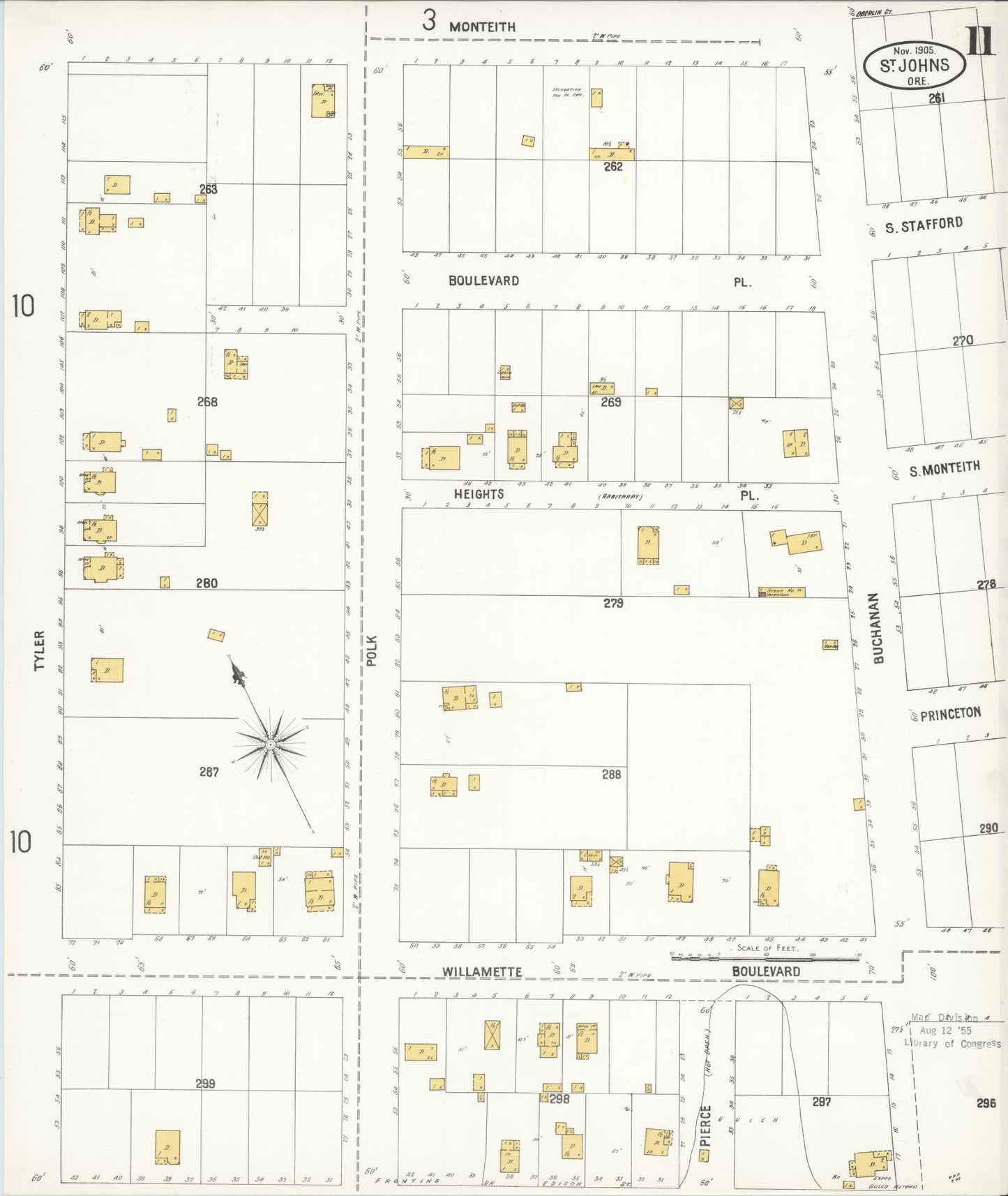 Sanborn Fire Insurance Map from Saint Johns, Multnomah County, Oregon (1905), Sheet #0011 - Complete Map Set gallery image, historic Sanborn map, vintage wall art, Oregon Oregon