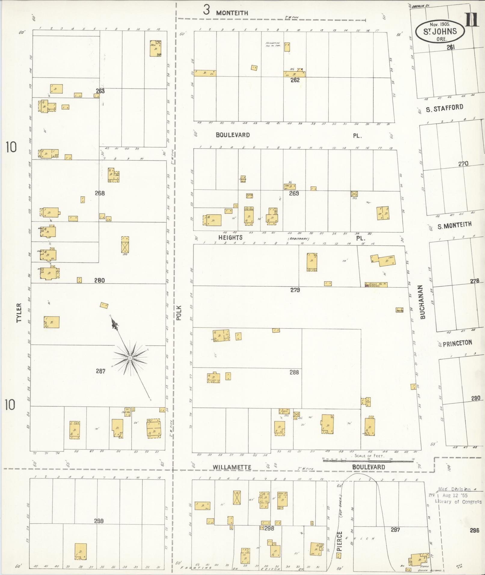 Sanborn Fire Insurance Map from Saint Johns, Multnomah County, Oregon (1905), Sheet #0011 - Complete Map Set gallery image, historic Sanborn map, vintage wall art, Oregon Oregon