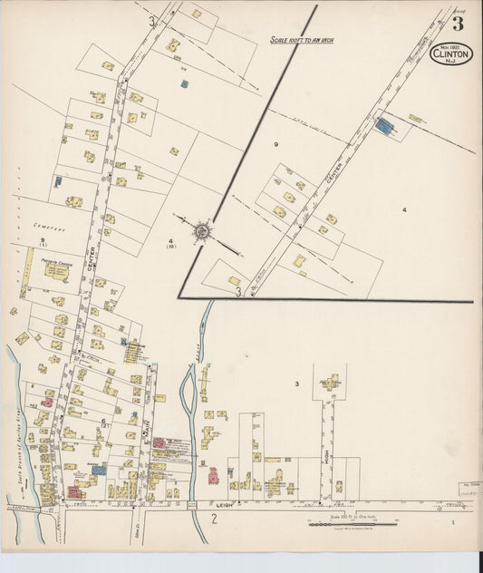 Sanborn Fire Insurance Map from Clinton, Hunterdon County, New Jersey (1921), Sheet #0003 - Historic Sanborn Fire Insurance Map Print, vintage old map wall art, antique decor, genealogy gift, New Jersey New Jersey map