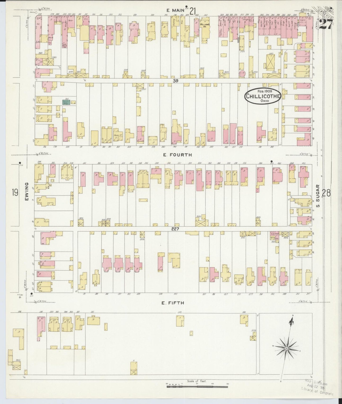 Sanborn Fire Insurance Map from Chillicothe, Ross County, Ohio (1909), Sheet #0027 - Complete Map Set gallery image, historic Sanborn map, vintage wall art, Ohio Ohio