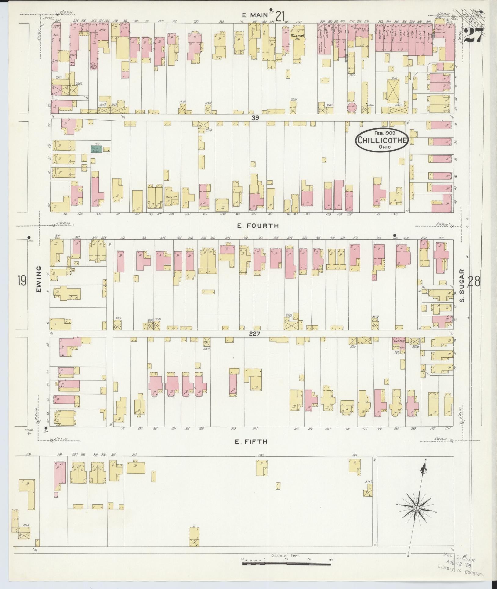 Sanborn Fire Insurance Map from Chillicothe, Ross County, Ohio (1909), Sheet #0027 - Complete Map Set gallery image, historic Sanborn map, vintage wall art, Ohio Ohio