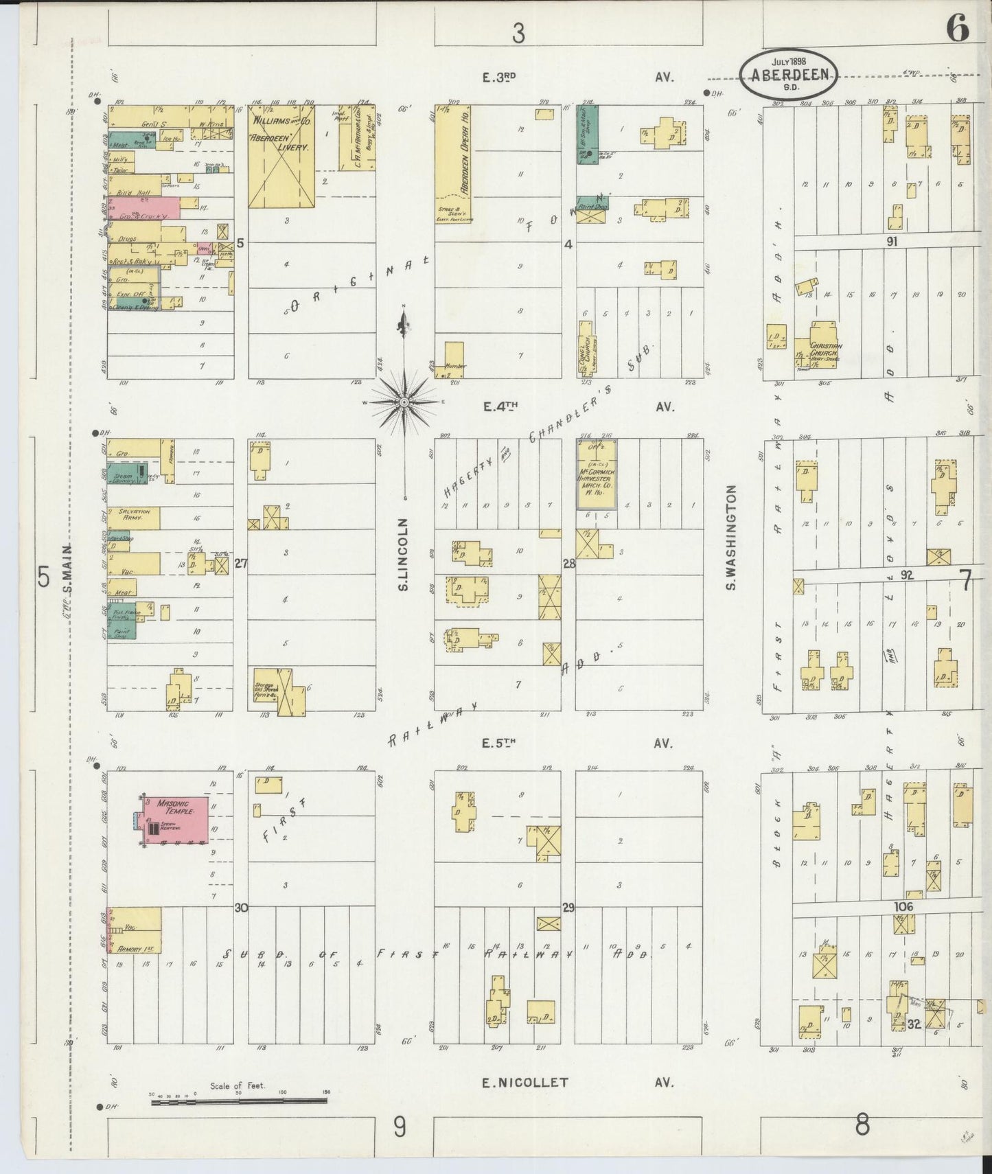 Sanborn Fire Insurance Map from Aberdeen, Brown County, South Dakota (1898), Sheet #0006 - Complete Map Set gallery image, historic Sanborn map, vintage wall art, South Dakota South Dakota