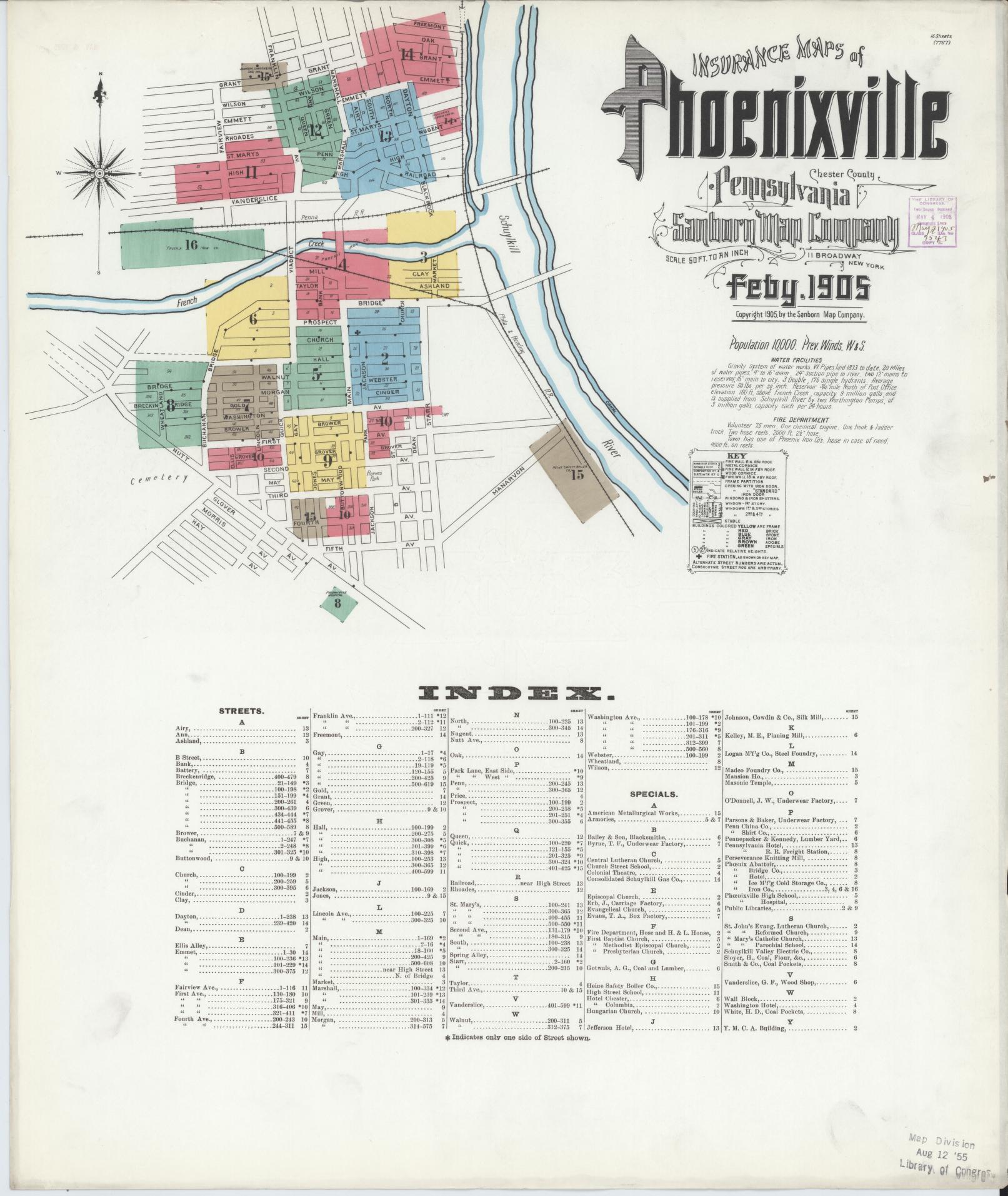 Sanborn Fire Insurance Map from Phoenixville, Chester County, Pennsylvania (1906), Sheet #0001 - Complete Map Set gallery image, historic Sanborn map, vintage wall art, Pennsylvania Pennsylvania