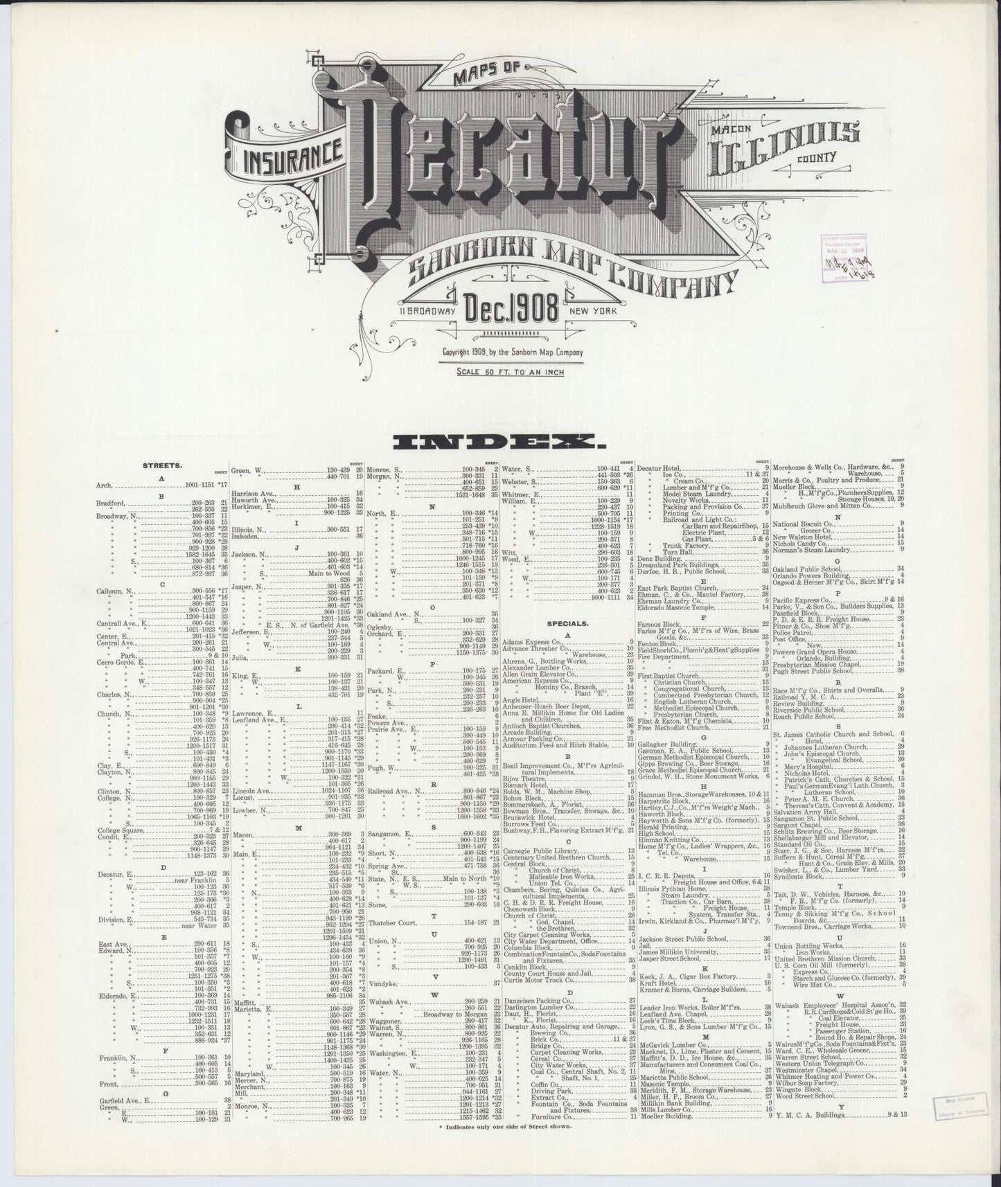 Sanborn Fire Insurance Map from Decatur, Macon County, Illinois (1908), Sheet #0001 - Historic Sanborn Fire Insurance Map Print, vintage old map wall art, antique decor, genealogy gift, Illinois Illinois map