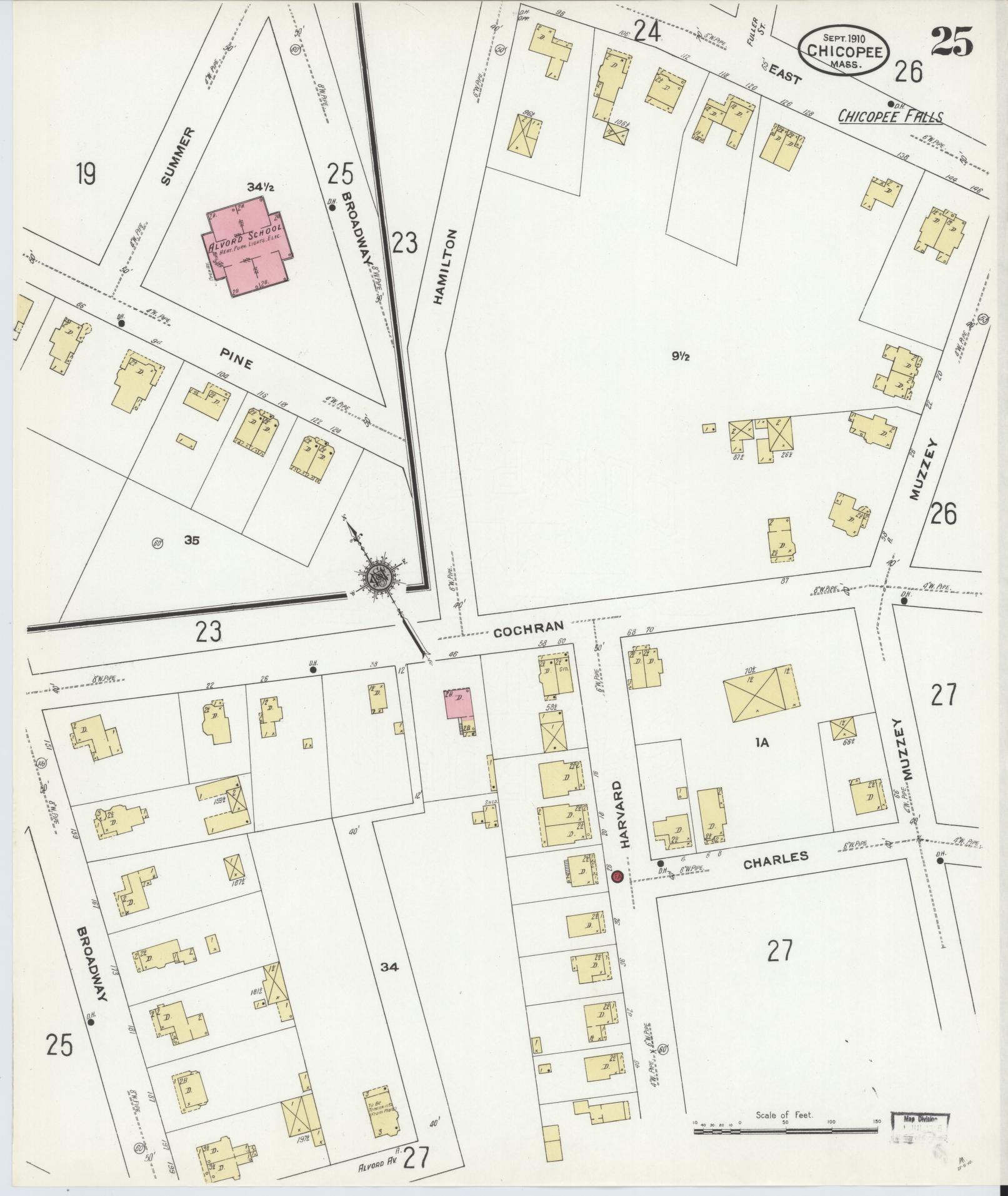 Sanborn Fire Insurance Map from Chicopee, Hampden County, Massachusetts (1910), Sheet #0025 - Historic Sanborn Fire Insurance Map Print, vintage old map wall art, antique decor, genealogy gift, Massachusetts Massachusetts map