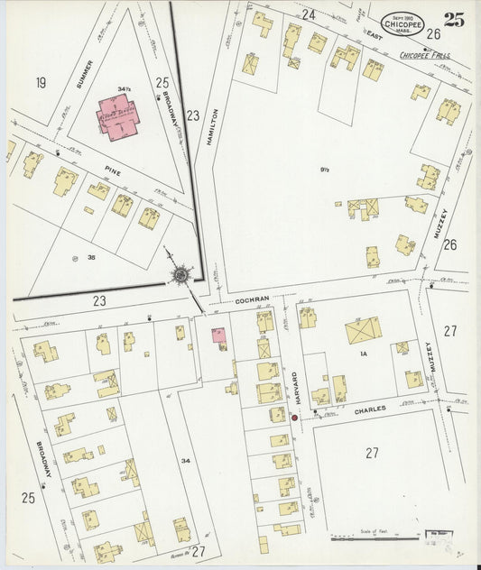 Sanborn Fire Insurance Map from Chicopee, Hampden County, Massachusetts (1910), Sheet #0025 - Historic Sanborn Fire Insurance Map Print, vintage old map wall art, antique decor, genealogy gift, Massachusetts Massachusetts map