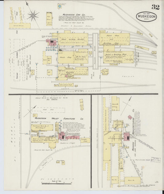Sanborn Fire Insurance Map from Muskegon, Muskegon County, Michigan (1887), Sheet #0032 - Historic Sanborn Fire Insurance Map Print, vintage old map wall art, antique decor, genealogy gift, Michigan Michigan map