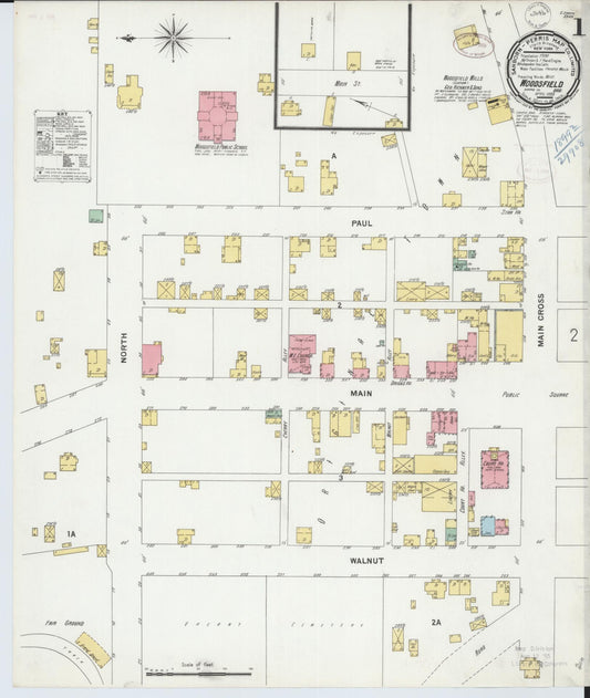 Sanborn Fire Insurance Map from Woodsfield, Monroe County, Ohio (1899), Sheet #0001 - Historic Sanborn Fire Insurance Map Print, vintage old map wall art, antique decor, genealogy gift, Ohio Ohio map
