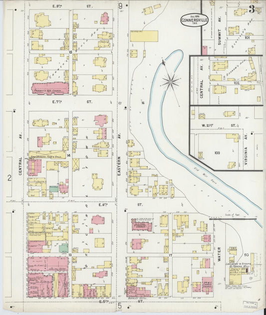 Sanborn Fire Insurance Map from Connersville, Fayette County, Indiana (1896), Sheet #0003 - Historic Sanborn Fire Insurance Map Print, vintage old map wall art, antique decor, genealogy gift, Indiana Indiana map