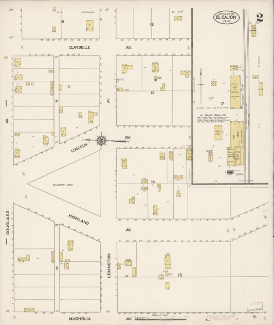 Sanborn Fire Insurance Map from El Cajon, San Diego County, California (1911), Sheet #0002 - Historic Sanborn Fire Insurance Map Print, vintage old map wall art, antique decor, genealogy gift, California California map