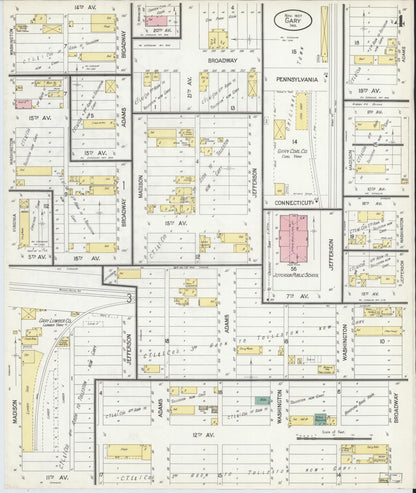 Sanborn Fire Insurance Map from Gary, Lake County, Indiana (1907), Sheet #0004 - Historic Sanborn Fire Insurance Map Print, vintage old map wall art, antique decor, genealogy gift, Indiana Indiana map