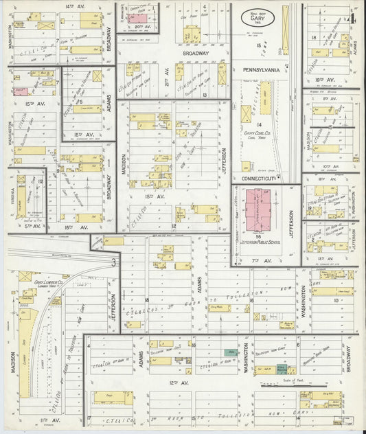 Sanborn Fire Insurance Map from Gary, Lake County, Indiana (1907), Sheet #0004 - Historic Sanborn Fire Insurance Map Print, vintage old map wall art, antique decor, genealogy gift, Indiana Indiana map