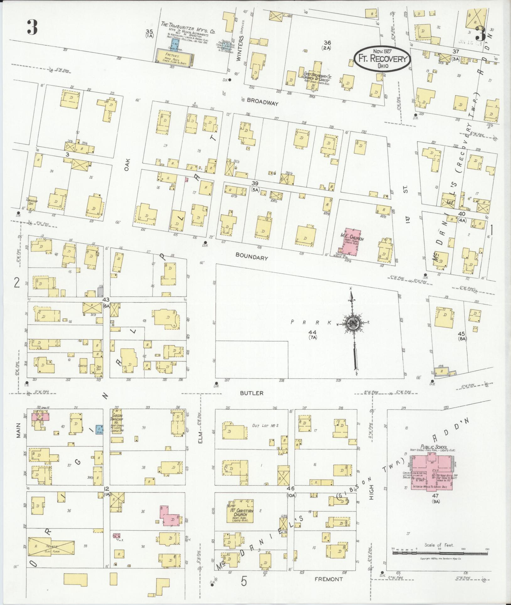 Sanborn Fire Insurance Map from Fort Recovery, Mercer County, Ohio (1927), Sheet #0003 - Complete Map Set gallery image, historic Sanborn map, vintage wall art, Ohio Ohio