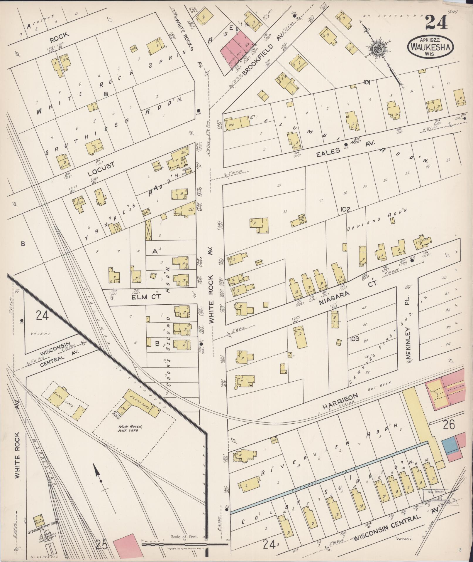 Sanborn Fire Insurance Map from Waukesha, Waukesha County, Wisconsin (1922), Sheet #0024 - Complete Map Set gallery image, historic Sanborn map, vintage wall art, Wisconsin Wisconsin