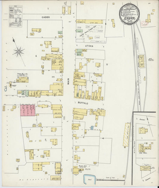 Sanborn Fire Insurance Map from Caddo, Bryan County, Oklahoma (1896), Sheet #0001 - Historic Sanborn Fire Insurance Map Print, vintage old map wall art, antique decor, genealogy gift, Oklahoma Oklahoma map