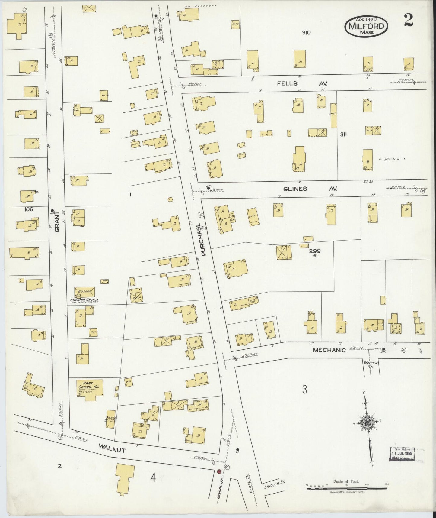 Sanborn Fire Insurance Map from Milford, Worcester County, Massachusetts (1920), Sheet #0002 - Complete Map Set gallery image, historic Sanborn map, vintage wall art, Massachusetts Massachusetts