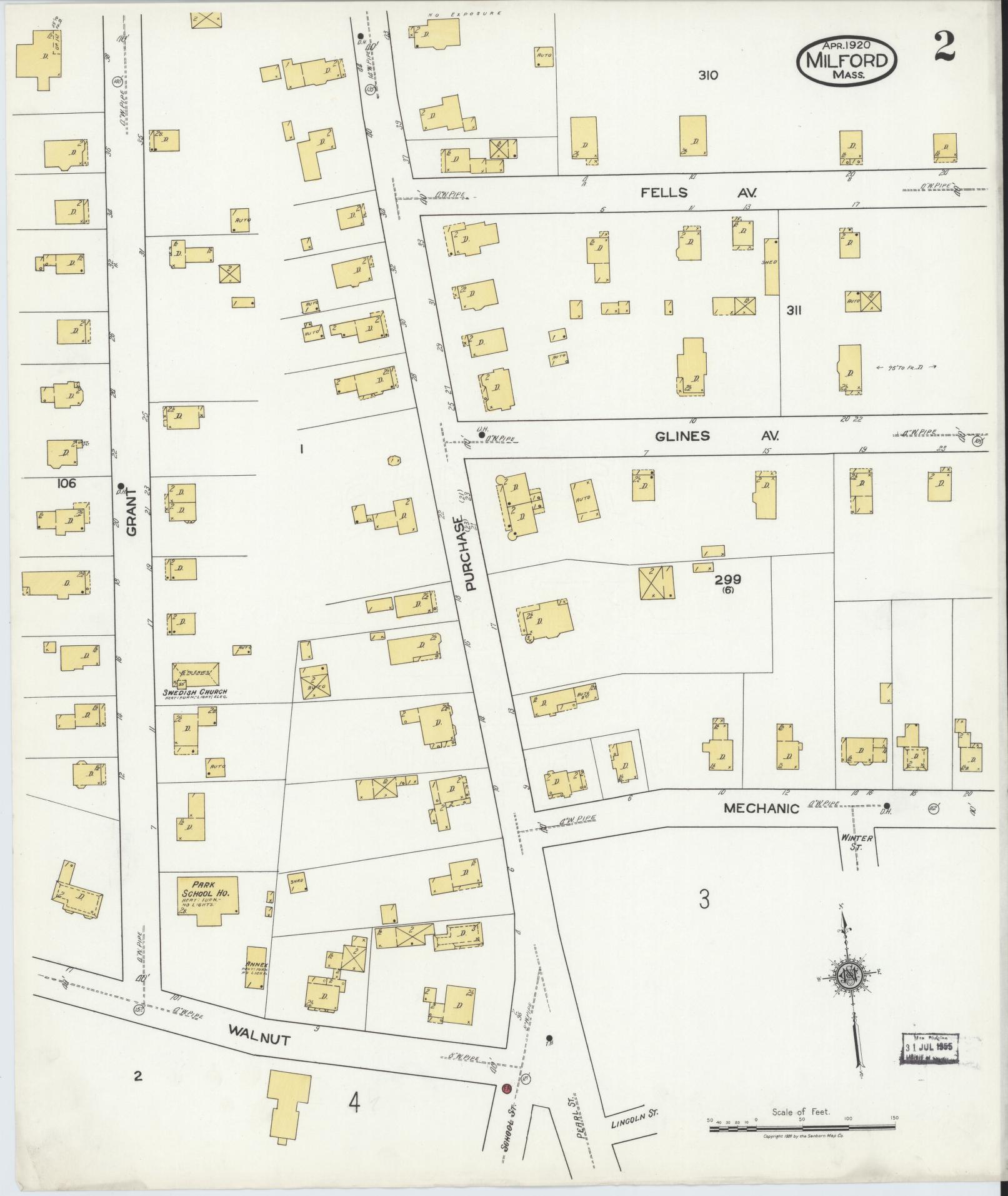 Sanborn Fire Insurance Map from Milford, Worcester County, Massachusetts (1920), Sheet #0002 - Complete Map Set gallery image, historic Sanborn map, vintage wall art, Massachusetts Massachusetts