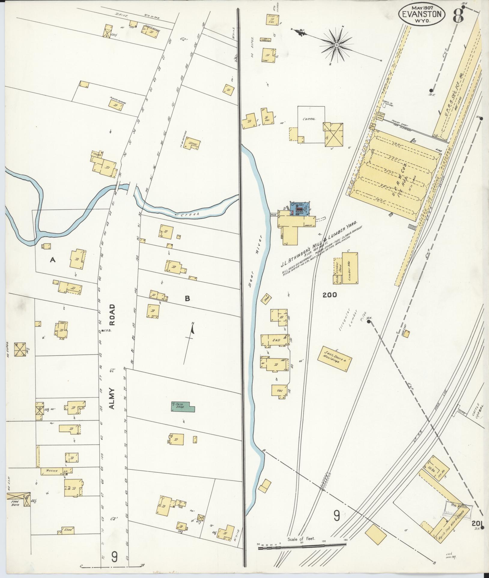 Sanborn Fire Insurance Map from Evanston, Uinta County, Wyoming (1907), Sheet #0008 - Complete Map Set gallery image, historic Sanborn map, vintage wall art, Wyoming Wyoming