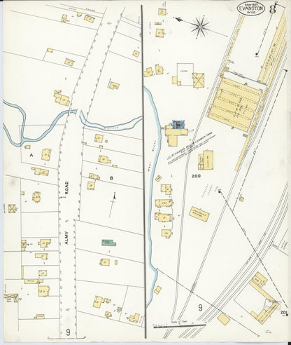 Sanborn Fire Insurance Map from Evanston, Uinta County, Wyoming (1907), Sheet #0008 - Complete Map Set gallery image, historic Sanborn map, vintage wall art, Wyoming Wyoming