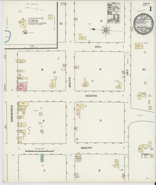 Sanborn Fire Insurance Map from Fairfield, Freestone County, Texas (1891), Sheet #0001 - Complete Map Set gallery image, historic Sanborn map, vintage wall art, Texas Texas